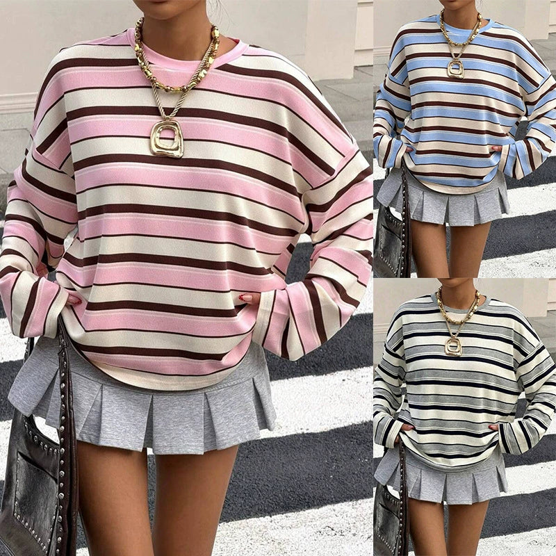 Retro Striped Long Sleeve Top – Women's Relaxed Everyday Tee