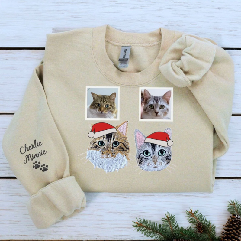 Personalized Embroidered Sweatshirt with Pet Portraits and Names