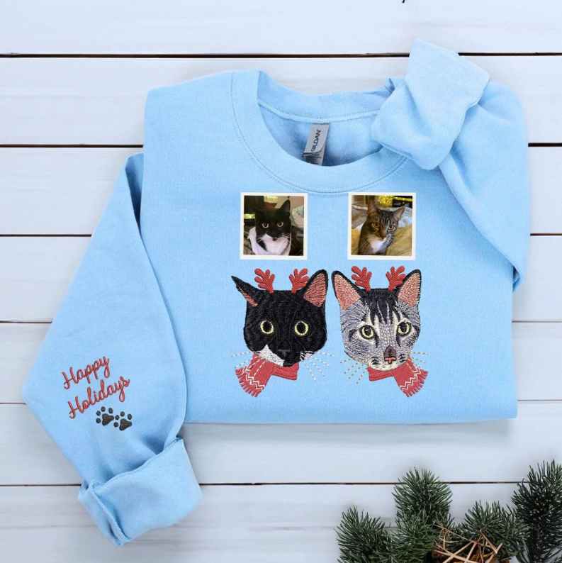 Personalized Embroidered Sweatshirt with Pet Portraits and Names