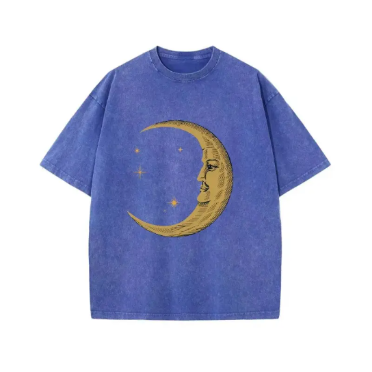🌙 Celestial Moon Graphic Tee - Vintage Washed T-Shirt