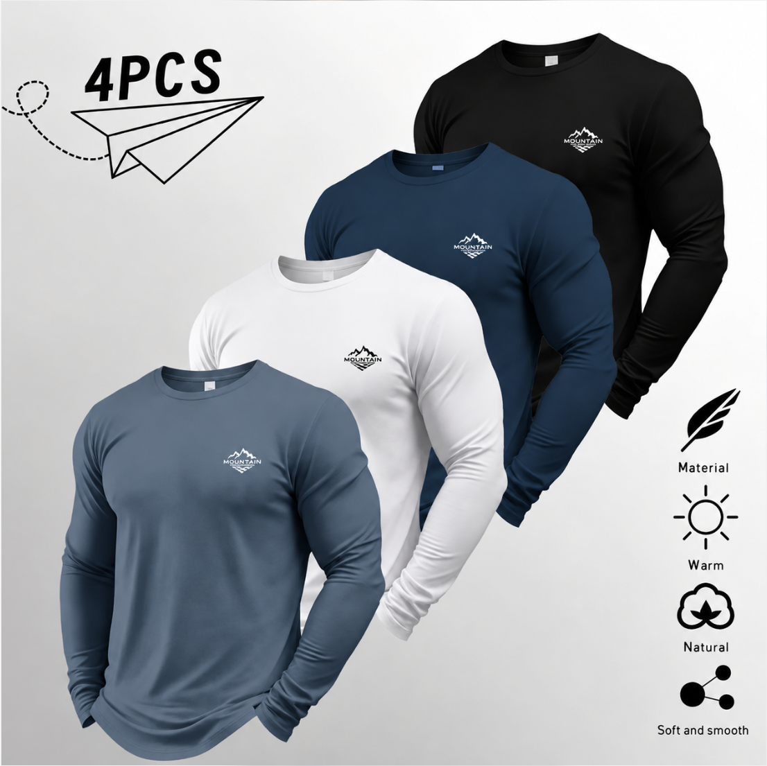 Men's 4-Pack Long Sleeve T-Shirts – Soft Crewneck Everyday Casual Basics