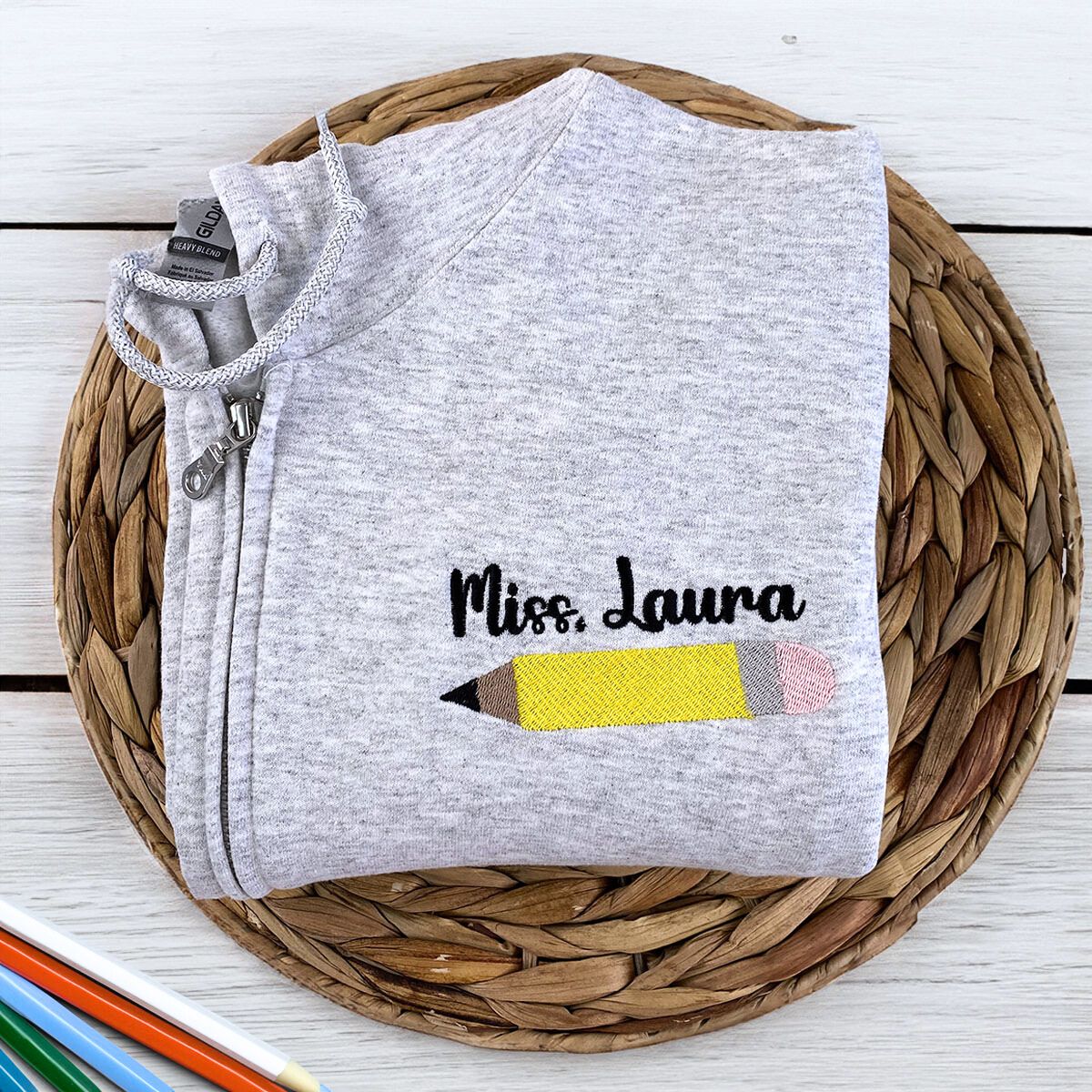 Custom Teacher Zip Up Hoodie or Quarter Zip Sweatshirt, Embroidered Gift for Teacher, Teacher Gift