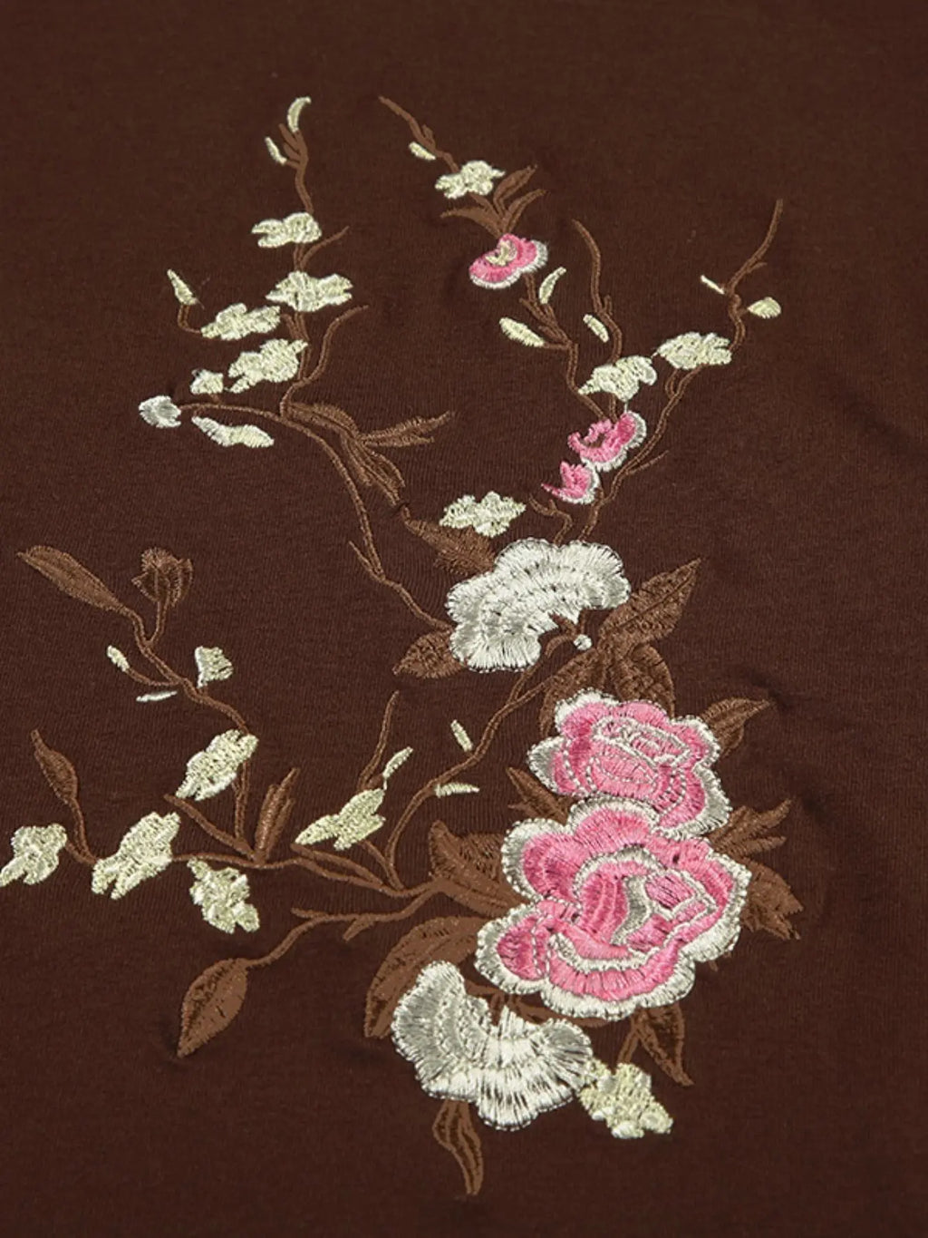 Floral Embroidered Tie Front Top | Feminine Vintage Y2K Tee – Short Sleeve & Long Sleeve Options