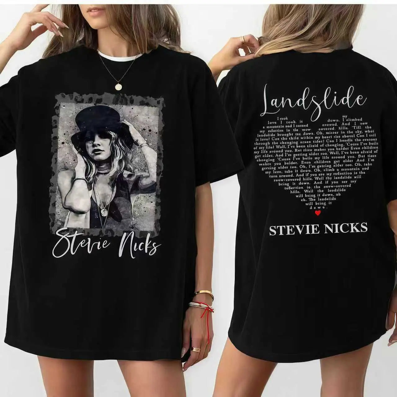 Stevie Nicks Landslide Shirt/Sweatshirt/Hoodie – Vintage Portrait Front & Back Graphic T-Shirt, Retro Music Tee