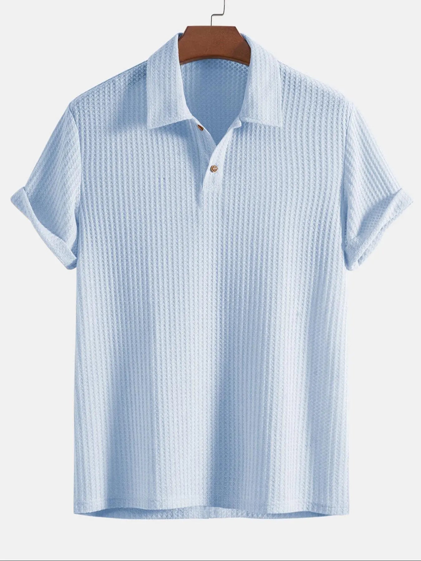 Men's Textured Knit Polo Shirt – Luxury Casual Short Sleeve Golf Style Top