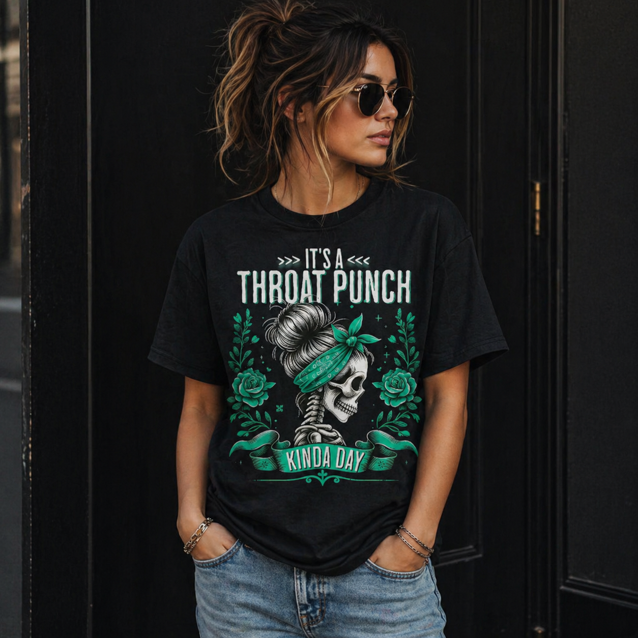 “It’s a Throat Punch Kinda Day” T-Shirt/Sweatshirt/Hoodie – Funny Angry Skull Graphic Tee