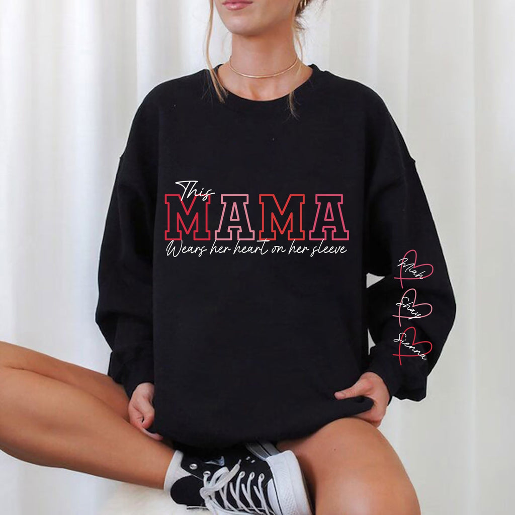 Personalized MAMA Wears Her Heart On Her Sleeve Sweatshirt