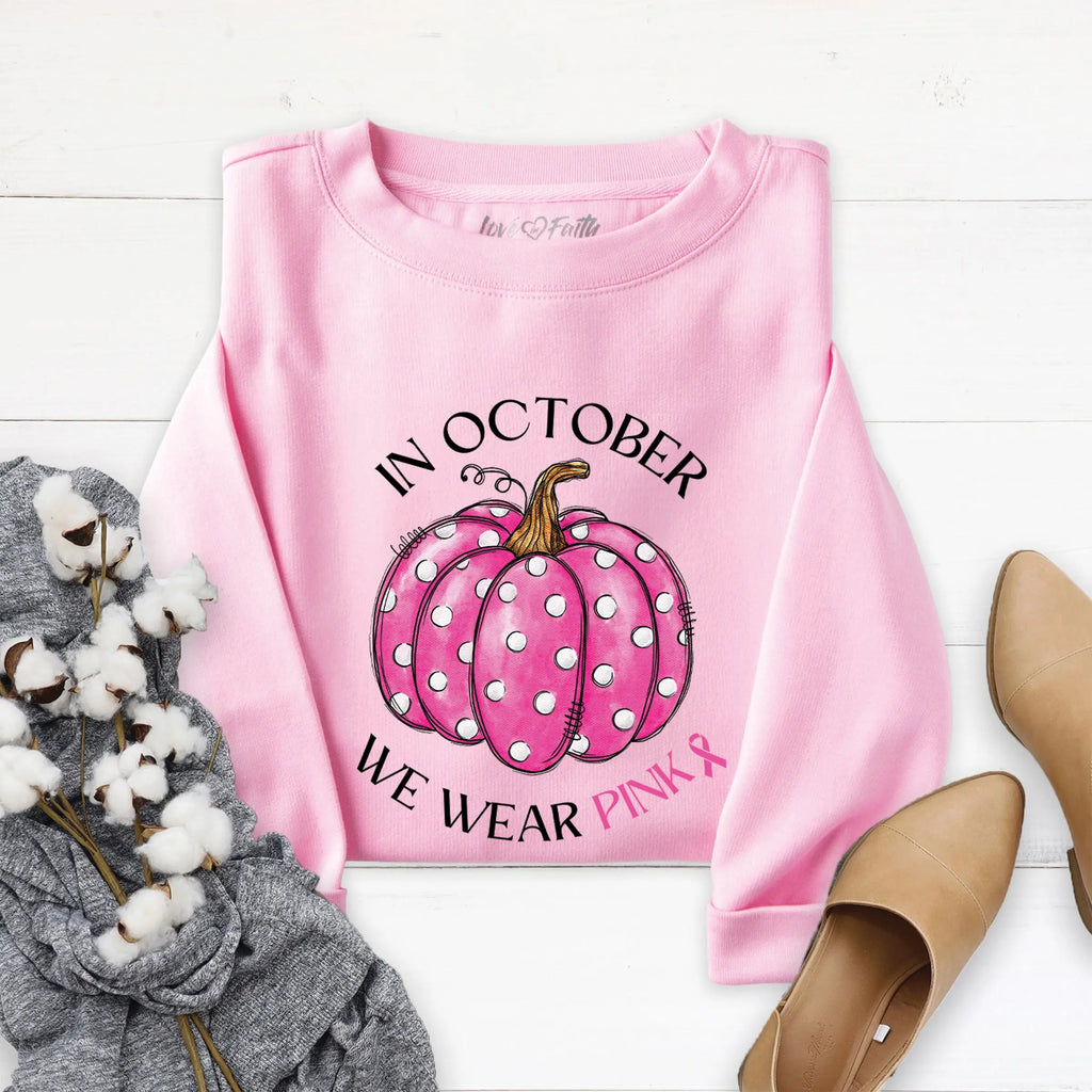 Breast Cancer Awareness Sweatshirts/Hoodie/T-Shirt – Pink Ribbon October & Pumpkin Fall Collection