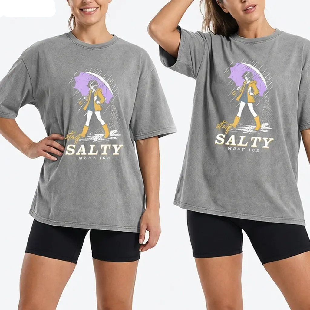 Stay Salty Vintage Wash Tee  – Oversized Coastal Girl Shirt