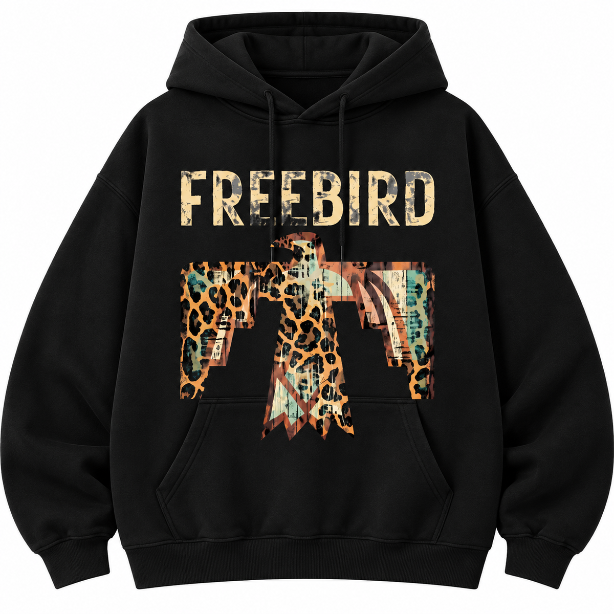 Freebird Thunderbird Graphic Tee – Vintage Washed Leopard Print Western T-Shirt/Sweatshirt/Hoodie