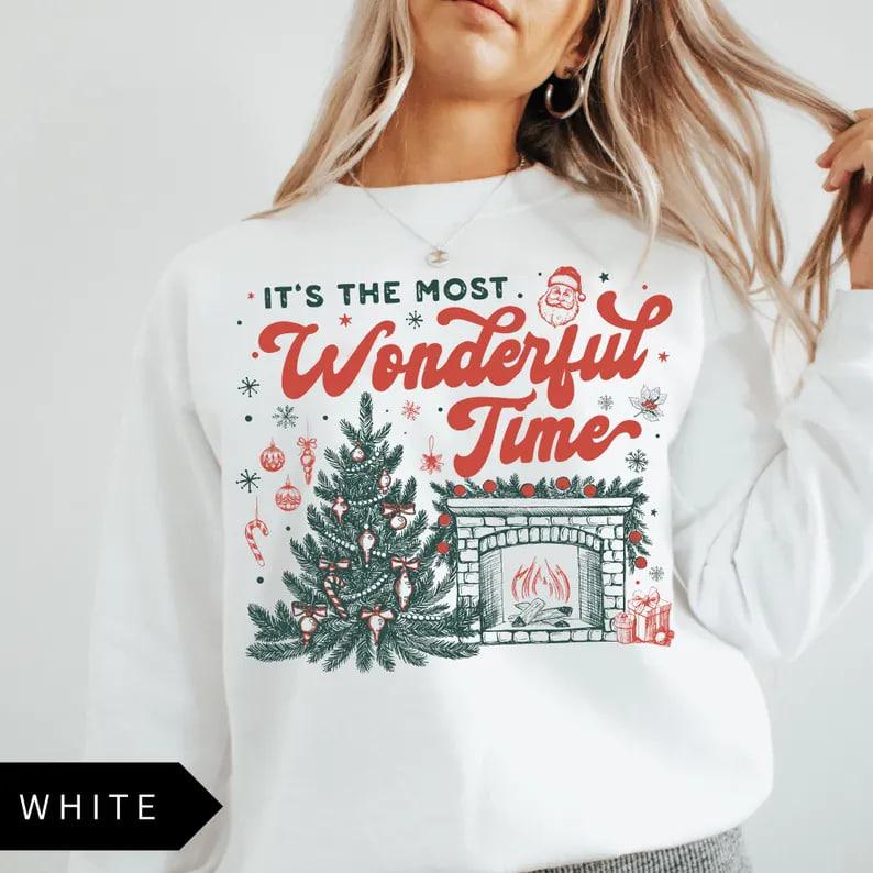 Vintage Christmas sweatshirt with 'It’s the Most Wonderful Time of The Year' design, retro holiday aesthetic Sweatshirt, perfect cozy festive Christmas Sweatshirt