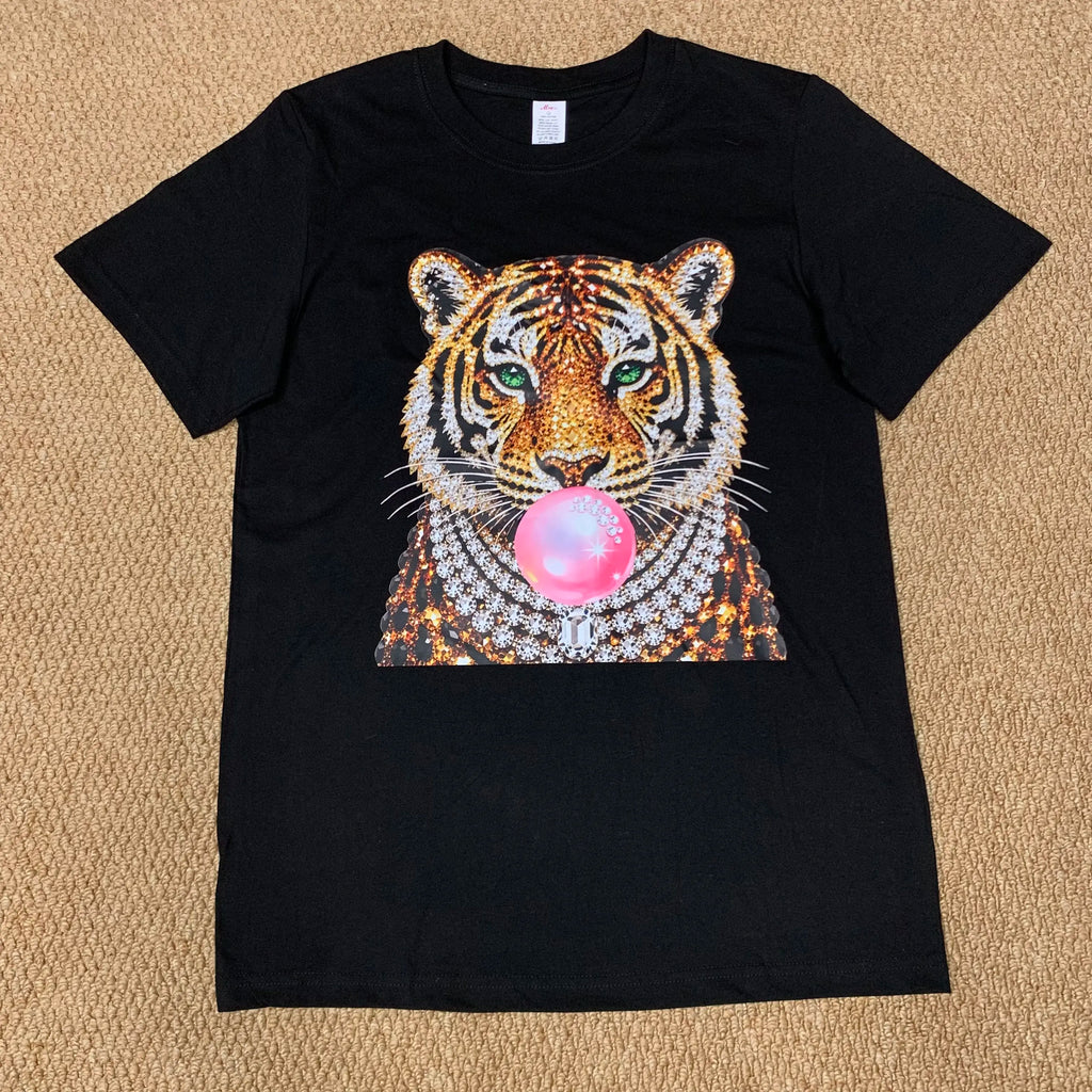 Glam Tiger Bubble Gum T-Shirt/Sweatshirt/Hoodie – Rhinestone Style Animal Graphic Tee, Y2K Streetwear Top