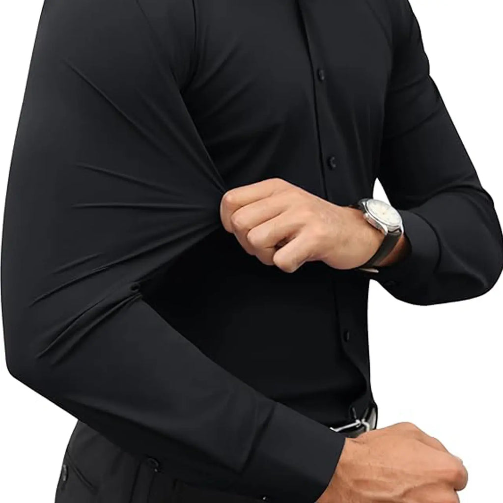 Men’s Super Stretch Dress Shirt – Slim Fit Wrinkle-Resistant Long Sleeve Button-Down