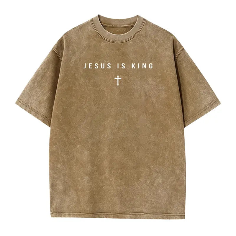 Jesus Is King T-Shirt/Sweatshirt/Hoodie – Vintage Washed Christian Cross Graphic Tee, Minimalist Faith Shirt