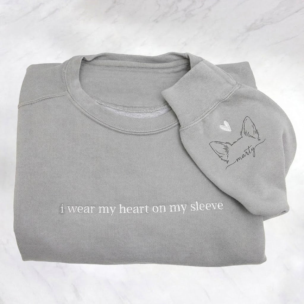 Custom "HEART ON MY SLEEVE" With Pet Ears Outline Drawing