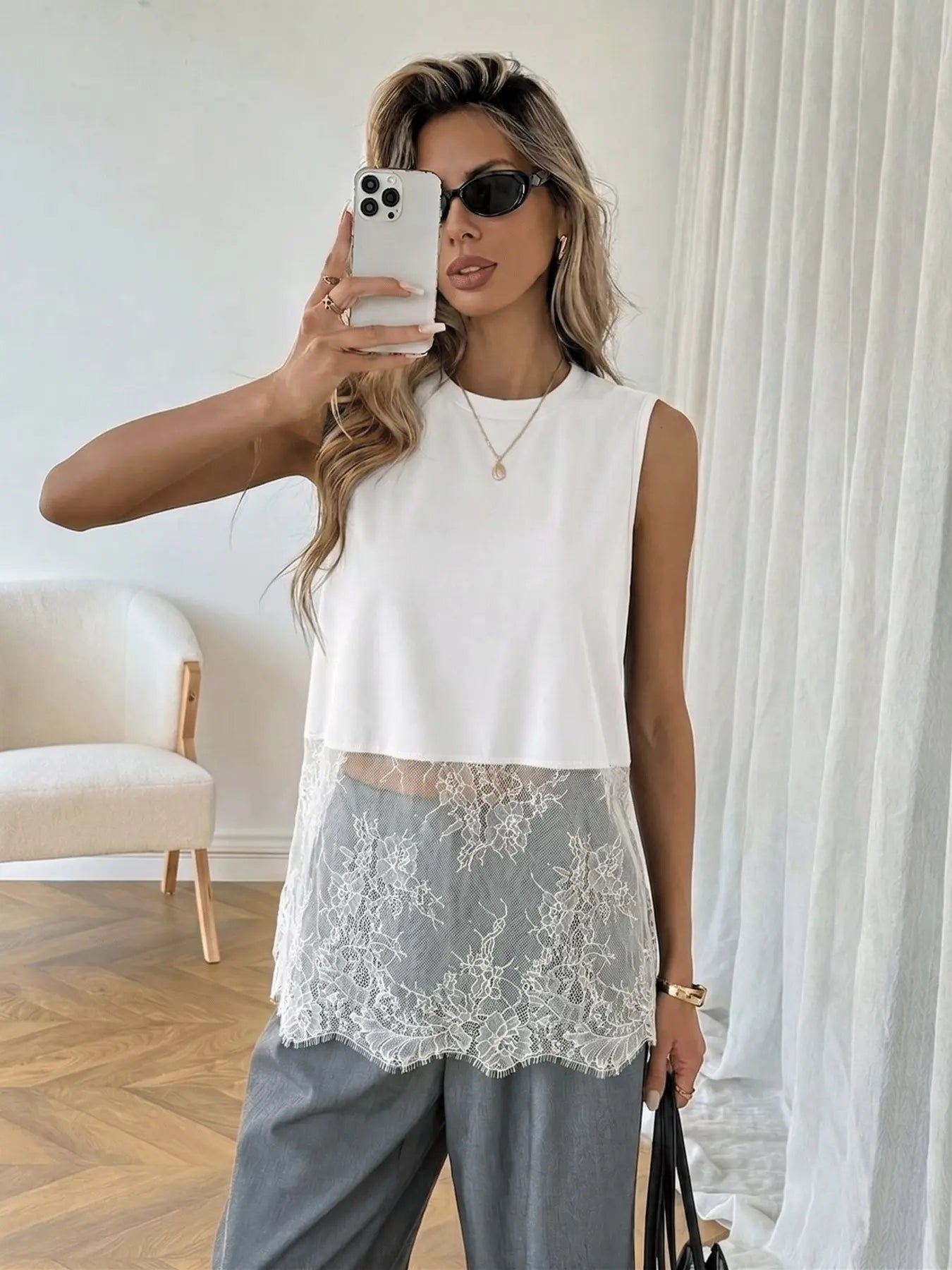 Lace Trim Tank Top – Y2K Sleeveless Layering Top For Women