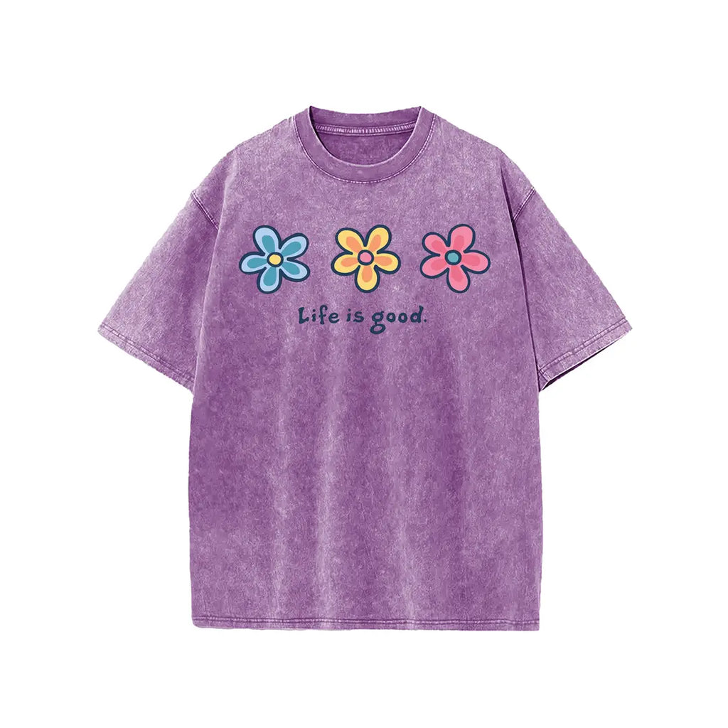 Life Is Good Daisy Tee 🌼 – Vintage Wash Oversized T-Shirt