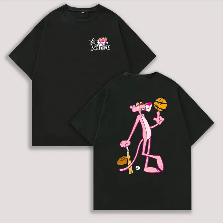Retro Y2K with  Panther & Baseball Print Washed Tee