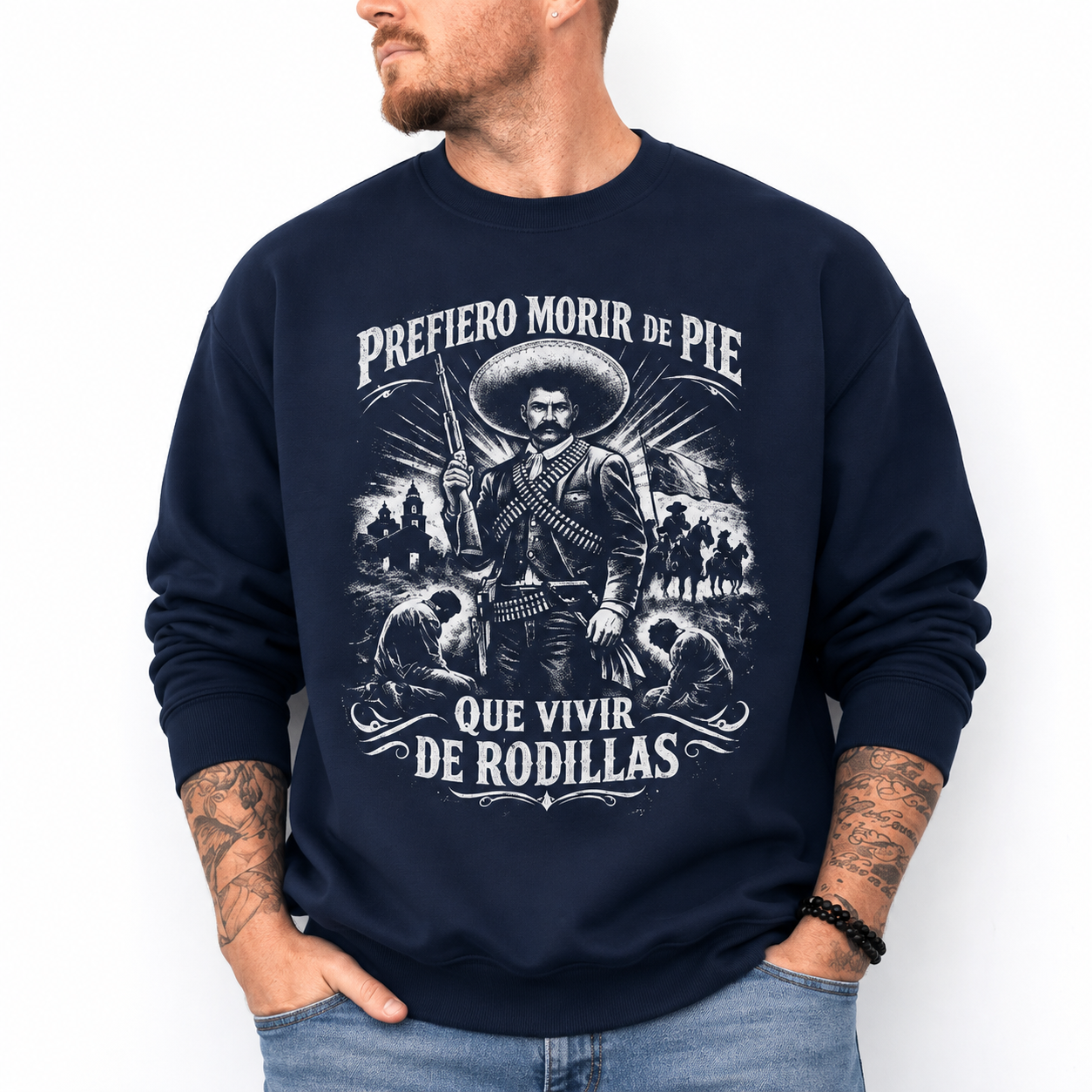 Prefiero Morir de Pie T-Shirt/Sweatshirt/Hoodie – Vintage Mexican Revolutionary Emiliano Zapata Graphic Tee, Spanish Quote Shirt for Men