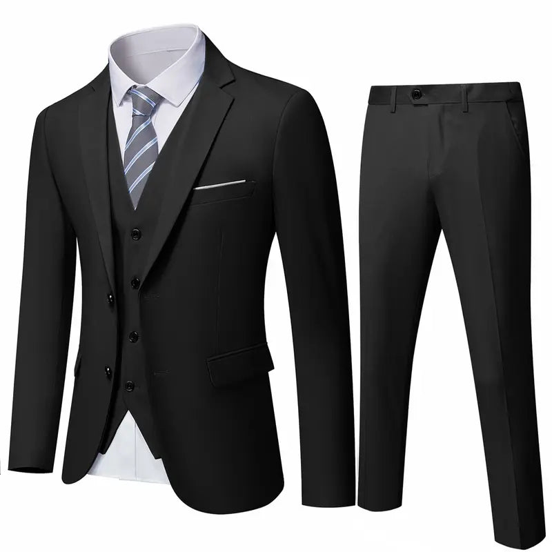 Men's Classic 3-Piece Suit Set – Slim Fit Blazer, Vest & Dress Pants for Weddings & Business（Tie Not Included）