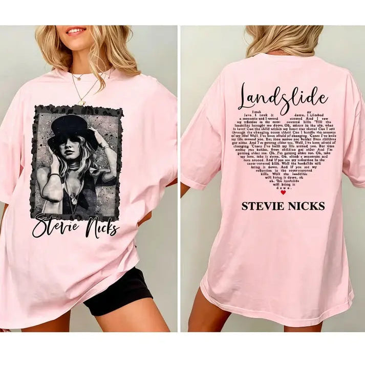 Stevie Nicks Landslide Shirt/Sweatshirt/Hoodie – Vintage Portrait Front & Back Graphic T-Shirt, Retro Music Tee