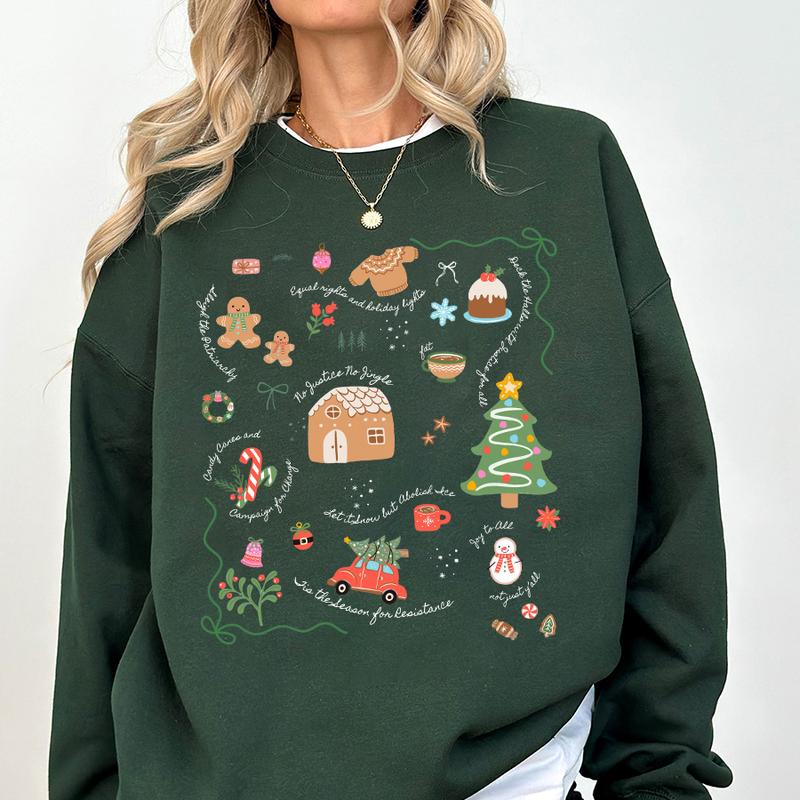 Subtle Anti Trump Holiday shirt: Doodle Christmas Liberal Values Political Protest Sweatshirt