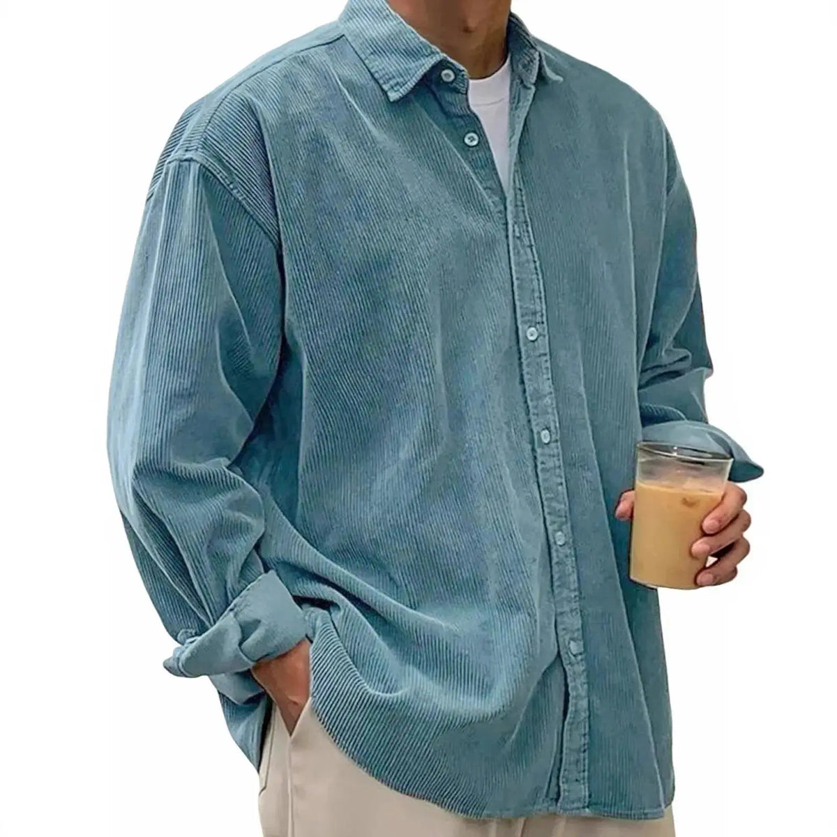 Men’s Corduroy Button-Down Shirt – Relaxed Fit Long Sleeve Casual Overshirt