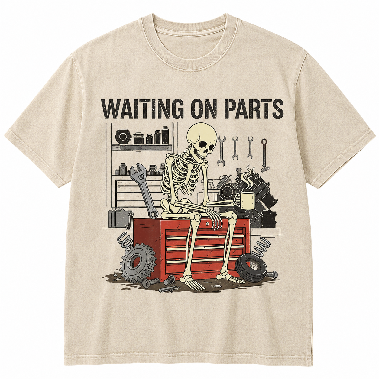 🔧Funny Waiting On Parts Mechanic Skeleton Graphic T-Shirt/Sweatshirt/Hoodie