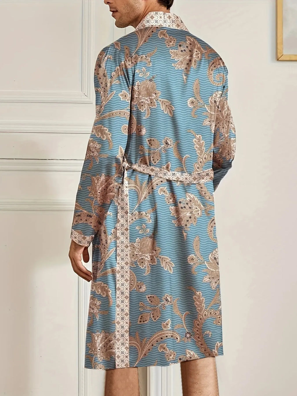 Men’s 2-Piece Printed Robe & Shorts Set – Relaxed Fit Luxury Loungewear