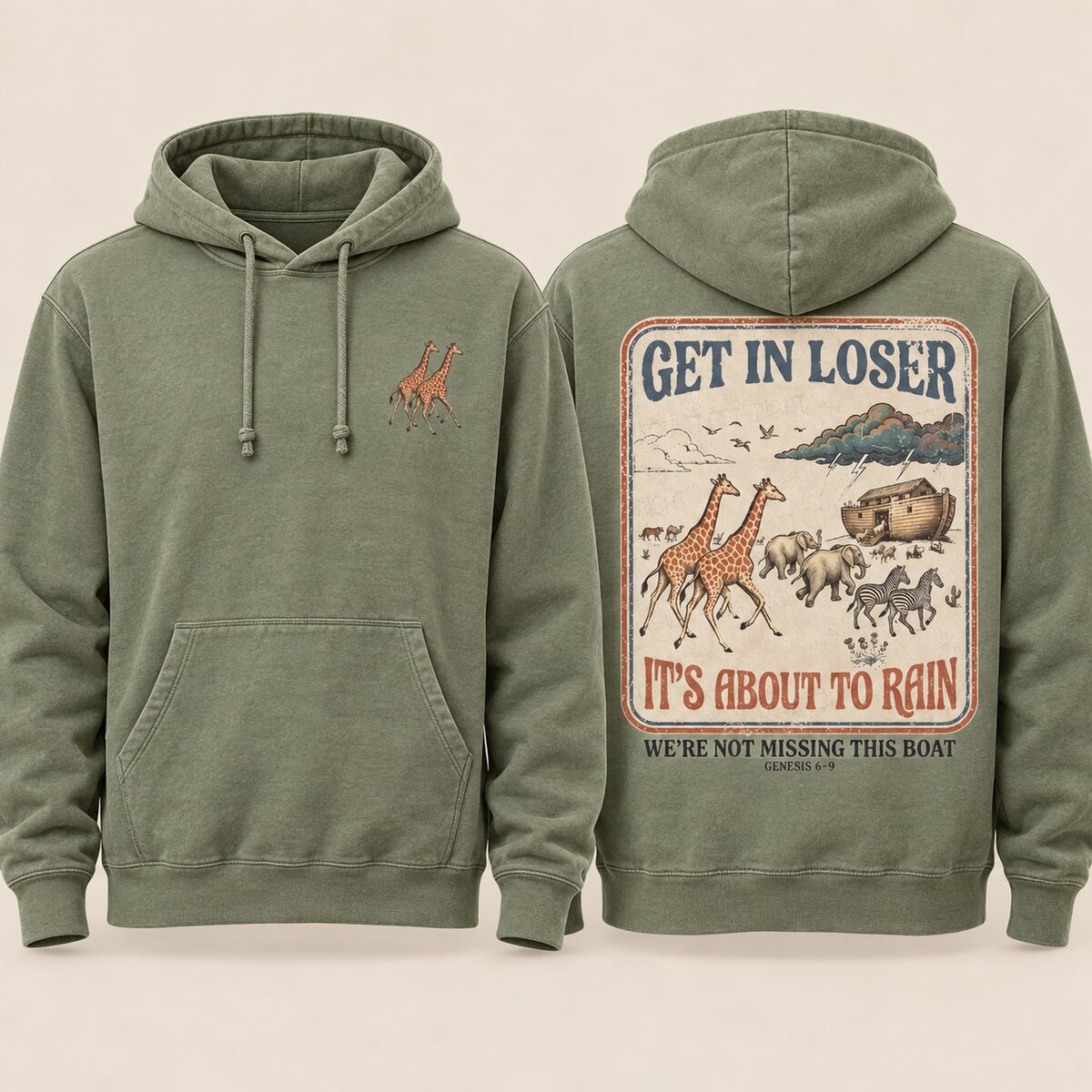 Get In Loser It's About to Rain T-Shirt/Sweatshirt/Hoodie – Noah's Ark Vintage Christian Graphic Tee