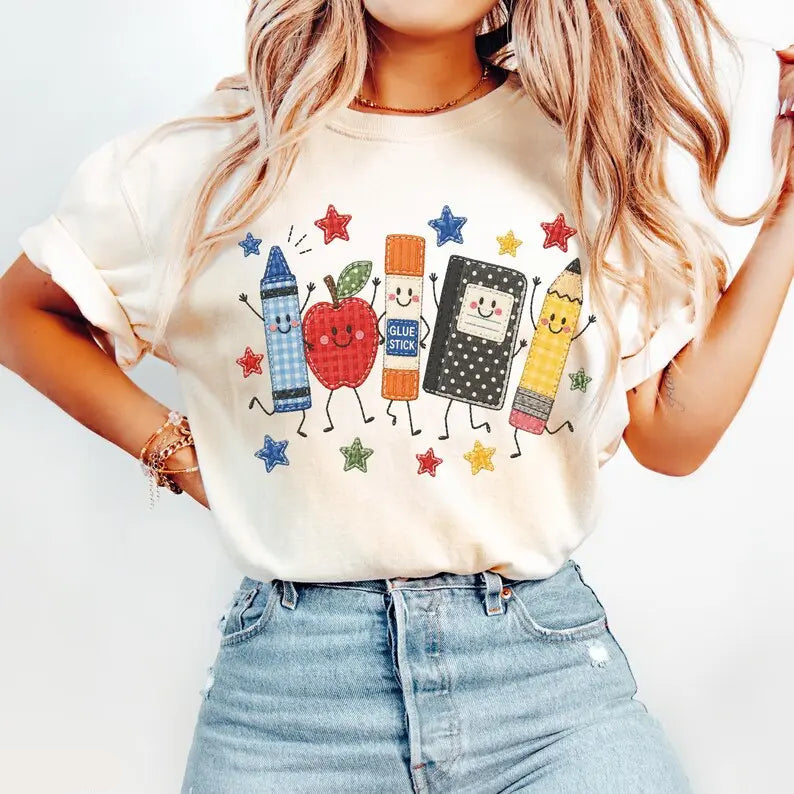 Teacher School Supplies Graphic T-Shirt/Sweatshirt/Hoodie – Cute Back to School Cotton Tee
