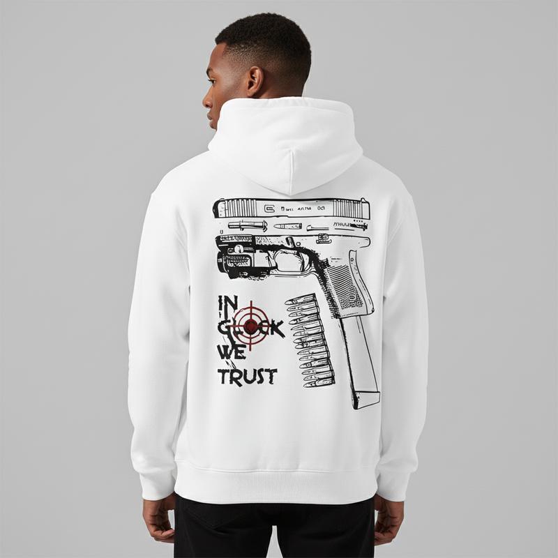 Men's 'In Glock We Trust' Graphic Hoodie/T-shirt/Sweatshirt, Cotton Blend, Regular Fit, Soft & Breathable, Durable Print, Machine Washable, Urban Streetwear