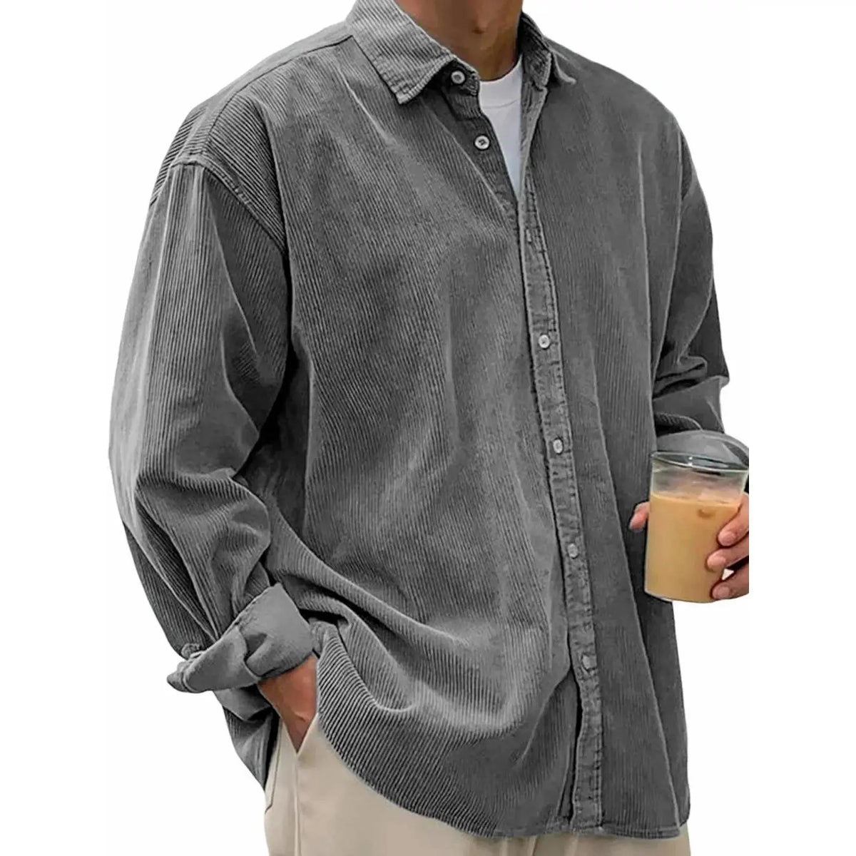 Men’s Corduroy Button-Down Shirt – Relaxed Fit Long Sleeve Casual Overshirt