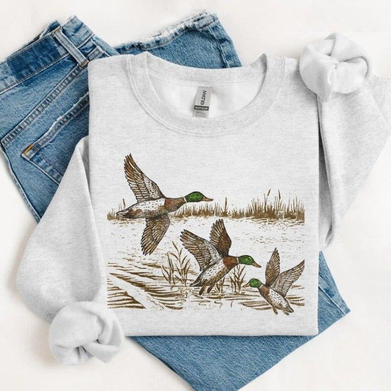 Vintage Mallard Duck Sweatshirt/Hoodie/T-shirt – Retro Wildlife Nature Graphic Crewneck