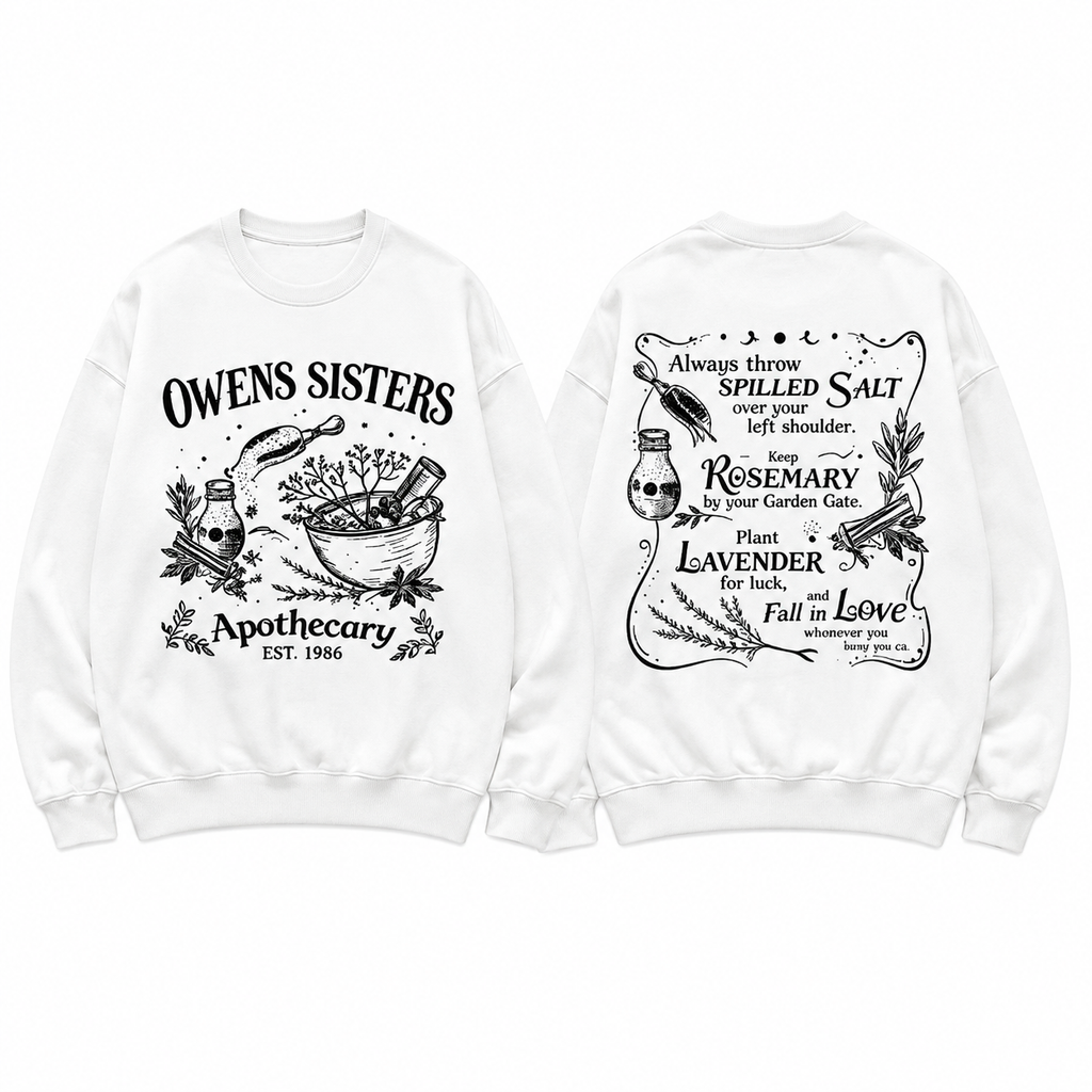 Owens Sisters Apothecary Shirt – Vintage Witchy Herb Graphic Tee, Botanical Front & Back T-Shirt/Sweatshirt/Hoodie
