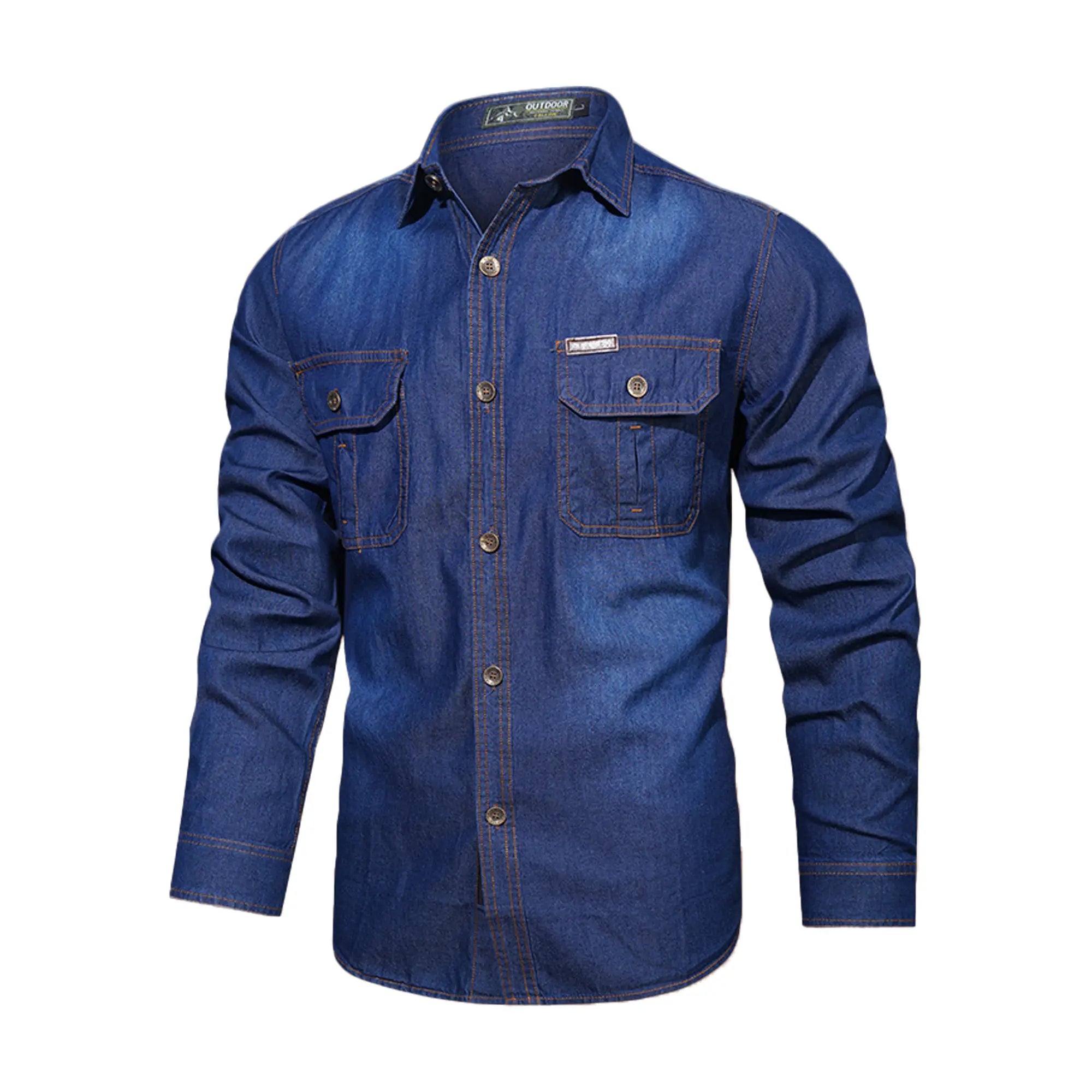 Men's Washed Denim Work Shirt – 100% Cotton Long Sleeve Utility Shirt
