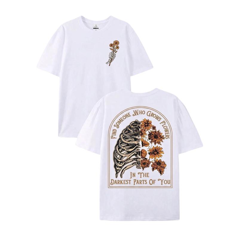 Skeleton Sunflower Graphic T-Shirt/Sweatshirt/Hoodie – Vintage Gothic Floral Front & Back Tee