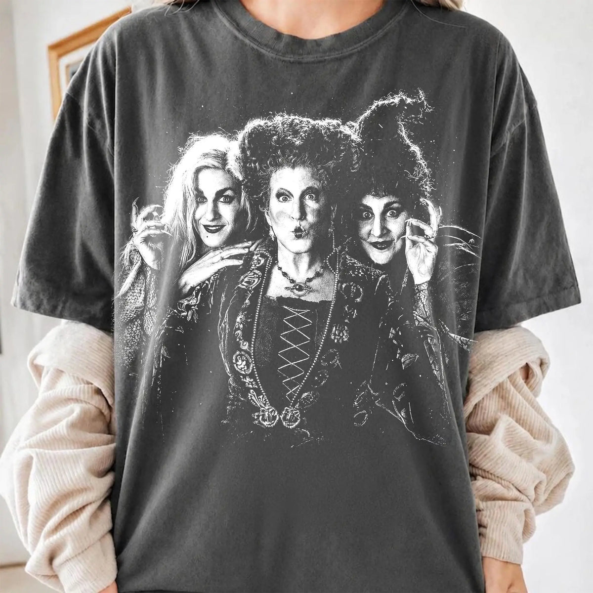 Vintage Witch Sisters Halloween T-Shirt/Sweatshirt/Hoodie – Retro Halftone Spooky Movie Graphic Tee