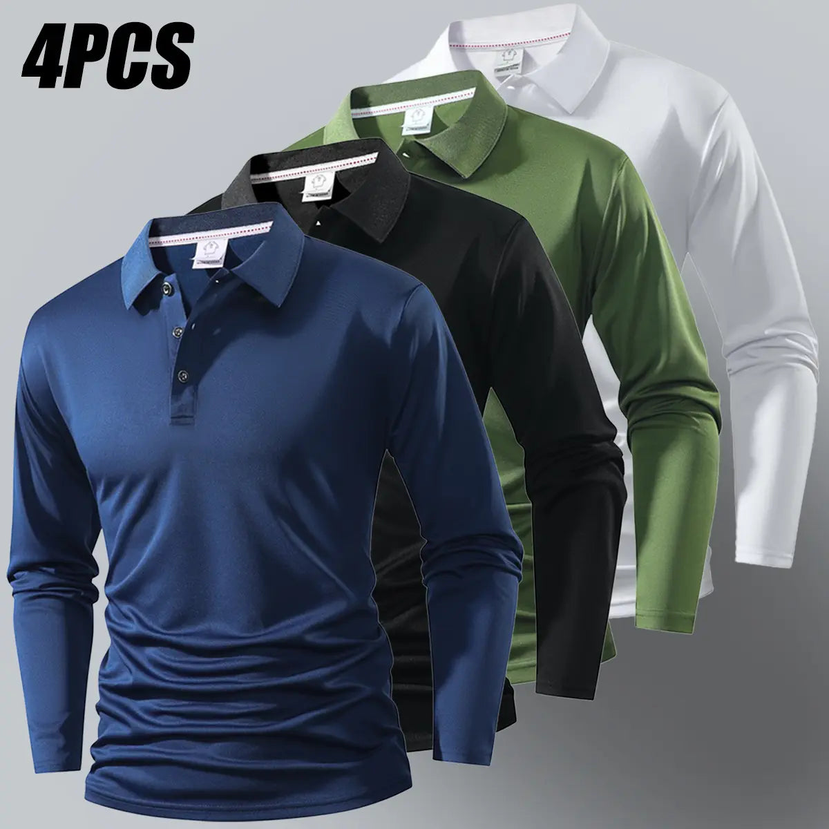 Men’s 4-Pack Long Sleeve Polo Shirts – Classic Casual Golf & Everyday Tops