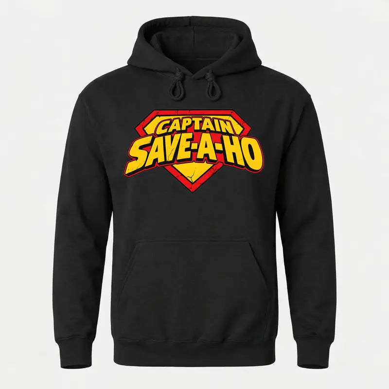 Captain Save-A-Ho Funny Graphic T-Shirt/Sweatshirt/Hoodie – Retro Superhero Parody Tee