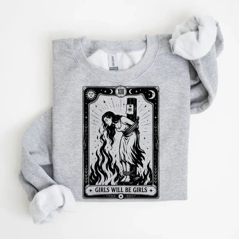 Girls Will Be Girls Sweatshirt/Hoodie/T-Shirt – Vintage Gothic Witch Tarot Graphic Crewneck