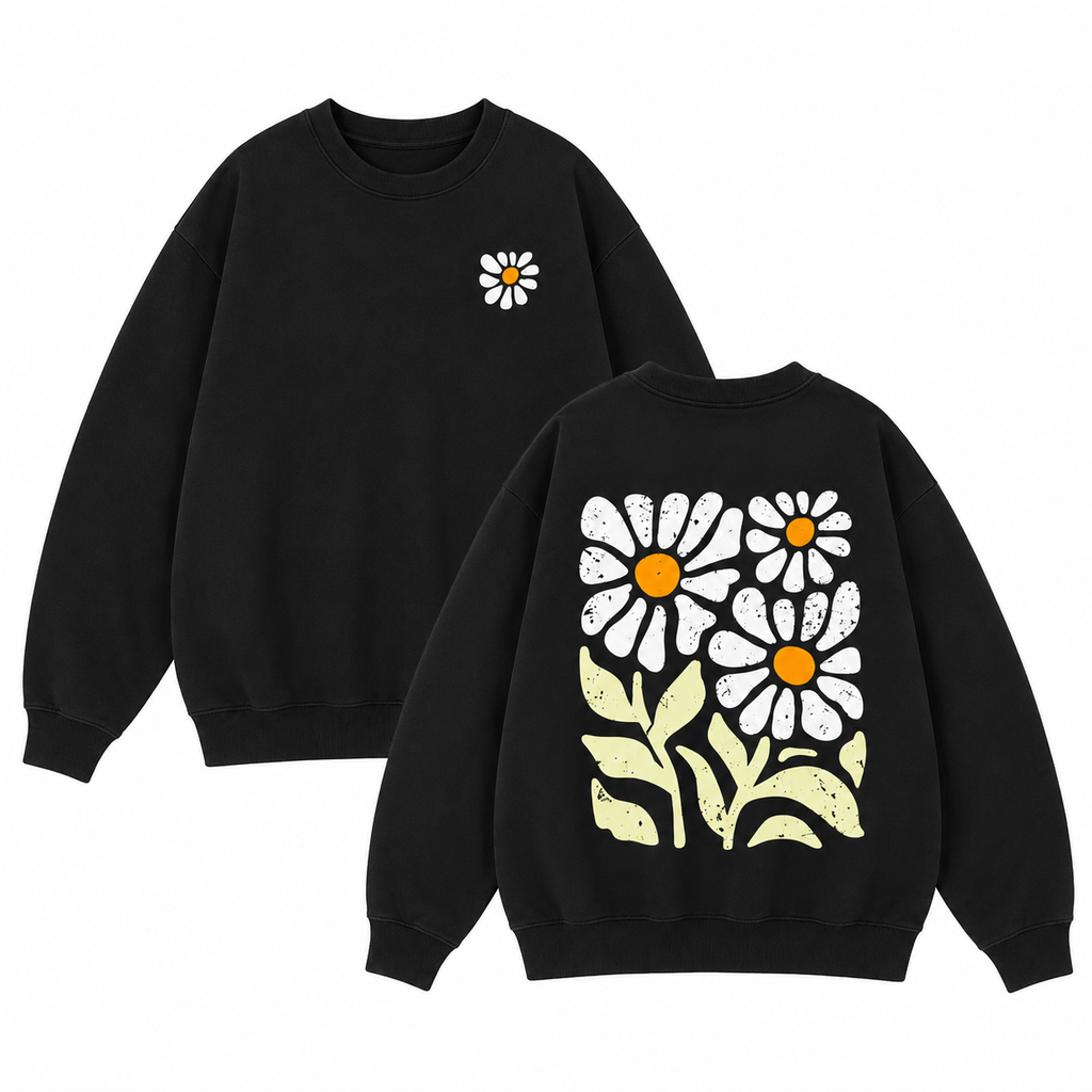 Vintage Daisy Graphic T-Shirt/Sweatshirt/Hoodie – Washed Cotton Front & Back Floral Tee