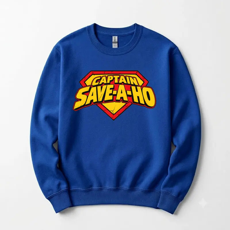 Captain Save-A-Ho Funny Graphic T-Shirt/Sweatshirt/Hoodie – Retro Superhero Parody Tee