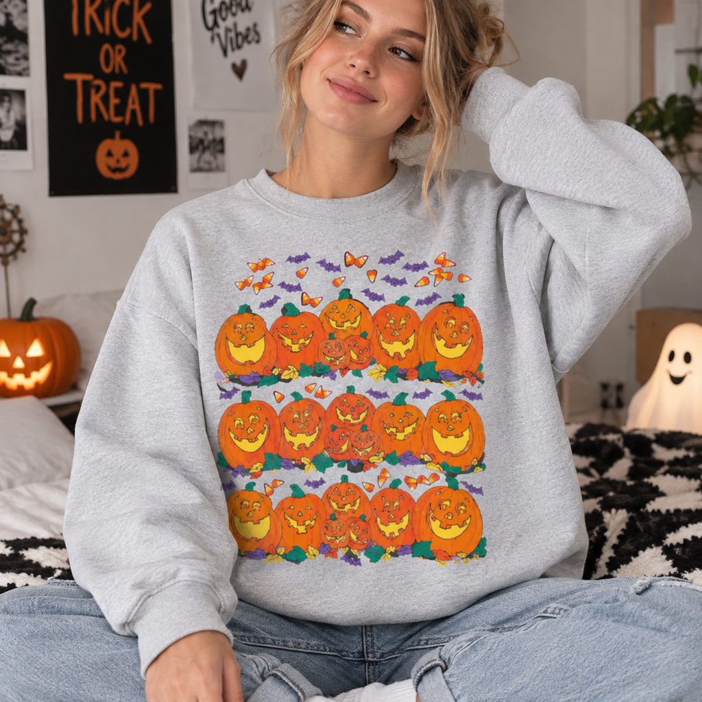 🎃Retro Halloween Pumpkin Sweatshirt/Hoodie/T-Shirt – Vintage Jack-O’-Lantern Graphic Crewneck