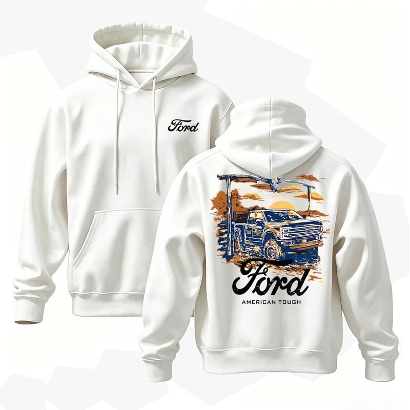 Ford American Tough Vintage Truck Hoodie/Sweatshirt/T-Shirt – Retro Pickup Sunset Graphic Pullover, Western Automotive Sweatshirt