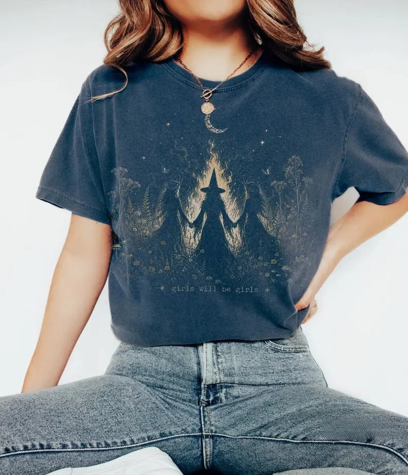 Girls Will Be Girls Witchy Shirt/Sweatshirt/Hoodie – Vintage Halloween Graphic Tee