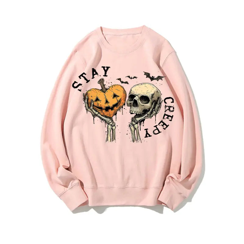 🎃Stay Creepy Skeleton Pumpkin Graphic T-shirt/Sweatshirt/Hoodie – Vintage Halloween Pullover Sweatshirt