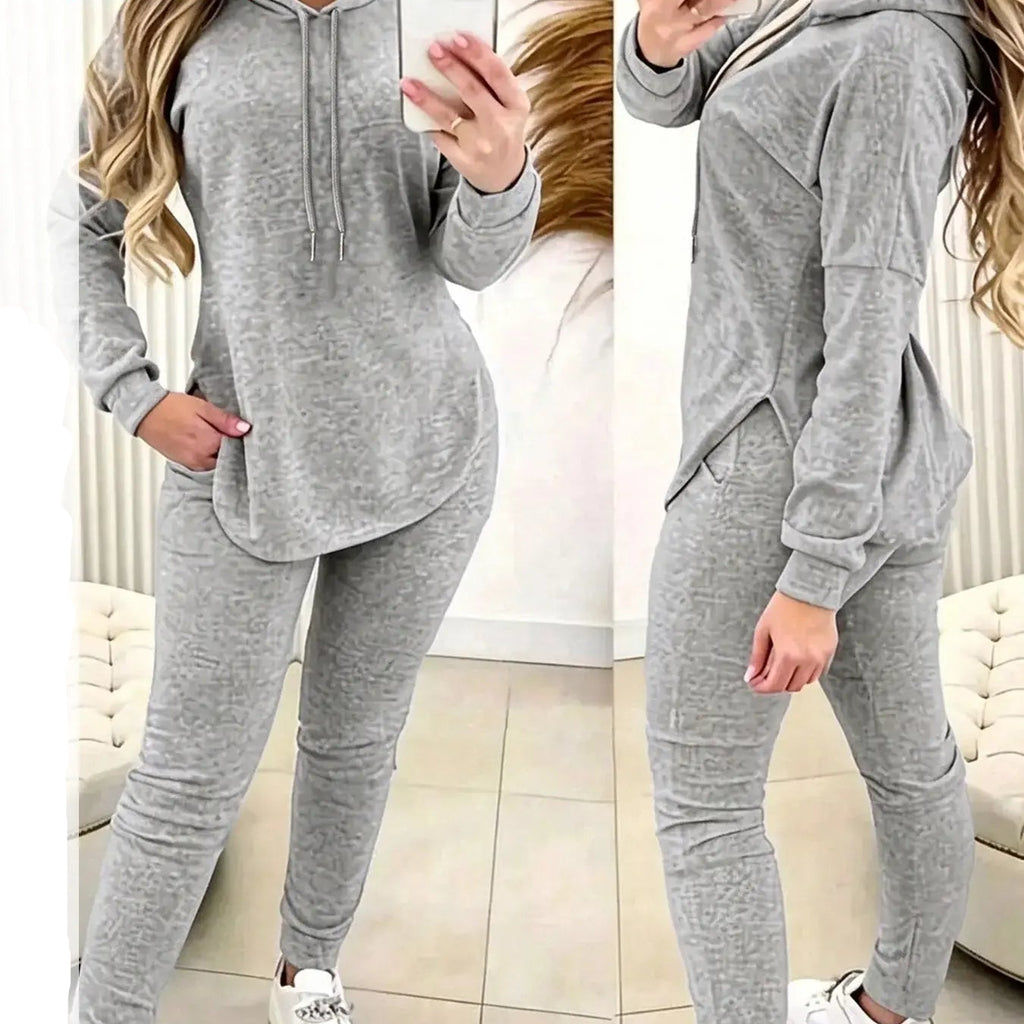 Women's 2-Piece Hooded Lounge Set – Long Sleeve Pullover Hoodie & Slim Jogger Pants Casual Matching Outfit