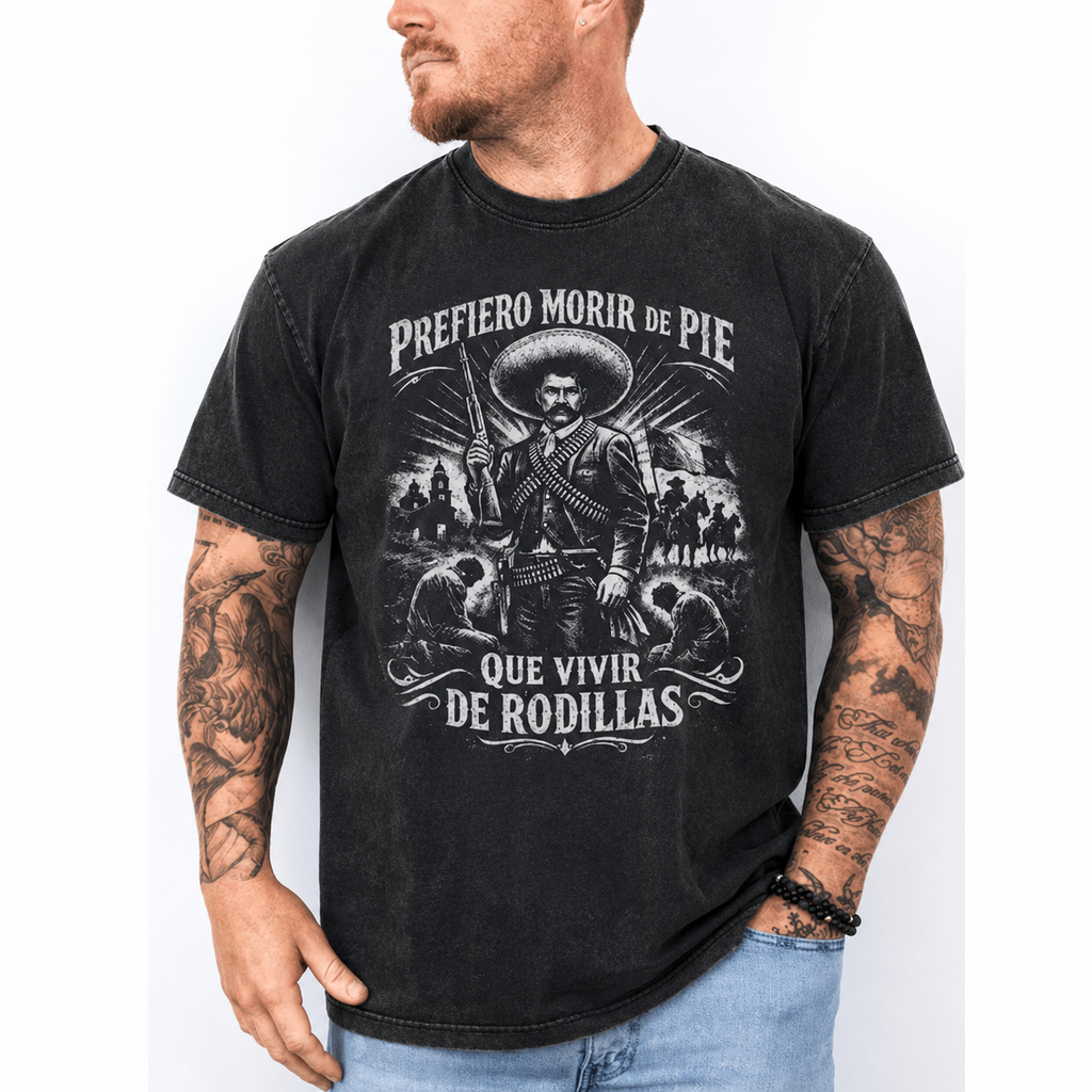 Prefiero Morir de Pie T-Shirt/Sweatshirt/Hoodie – Vintage Mexican Revolutionary Emiliano Zapata Graphic Tee, Spanish Quote Shirt for Men