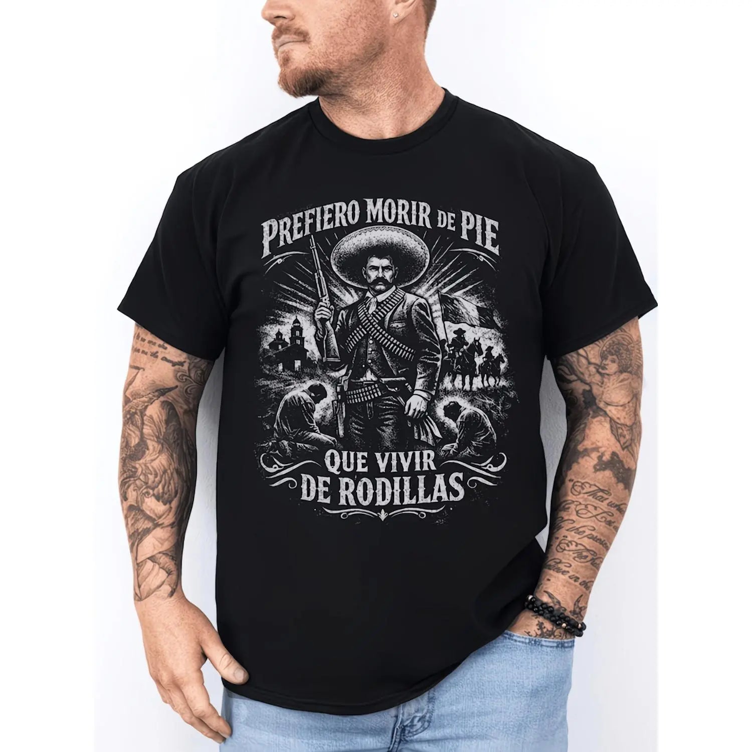 Prefiero Morir de Pie T-Shirt/Sweatshirt/Hoodie – Vintage Mexican Revolutionary Emiliano Zapata Graphic Tee, Spanish Quote Shirt for Men